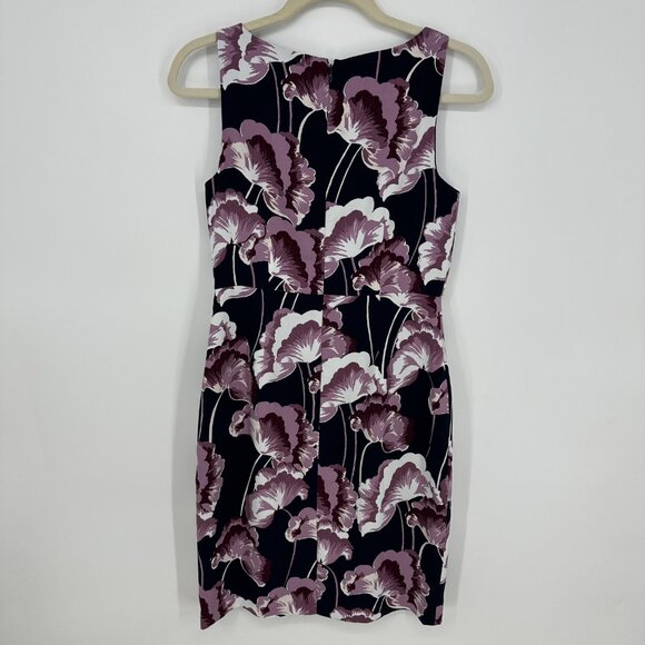 3/$25 Ann Taylor Floral Print‎ Mini Sheath Dress 2 Sleeveless Navy Blue Purple - Picture 2 of 10